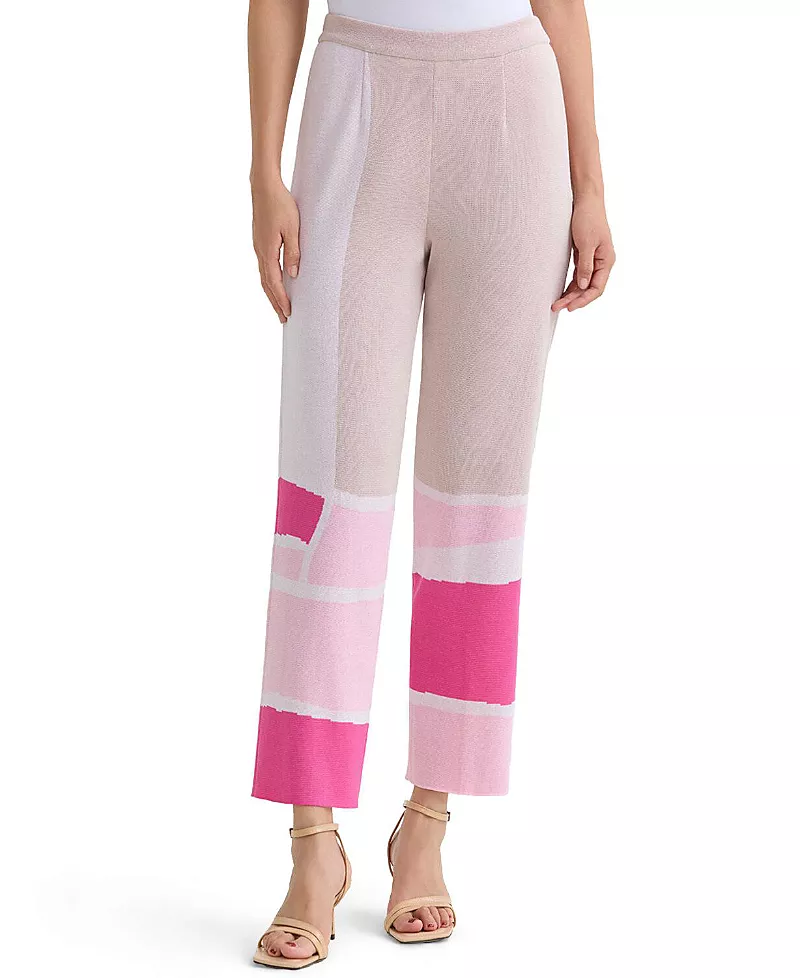 Ming Wang Colorblock Soft Knit Straight Leg Ankle Pants
