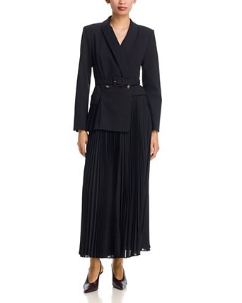 formal long dress with blazer Black High Neck Tuxedo Pencil Dress Suit Sleeve Office Business Structured Clothes Elegant Black Dress Work TAVROVSKA holiday party Formal Dresses With Jacket -