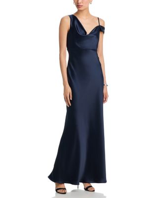 Long Satin One Shoulder Gown - Exclusive