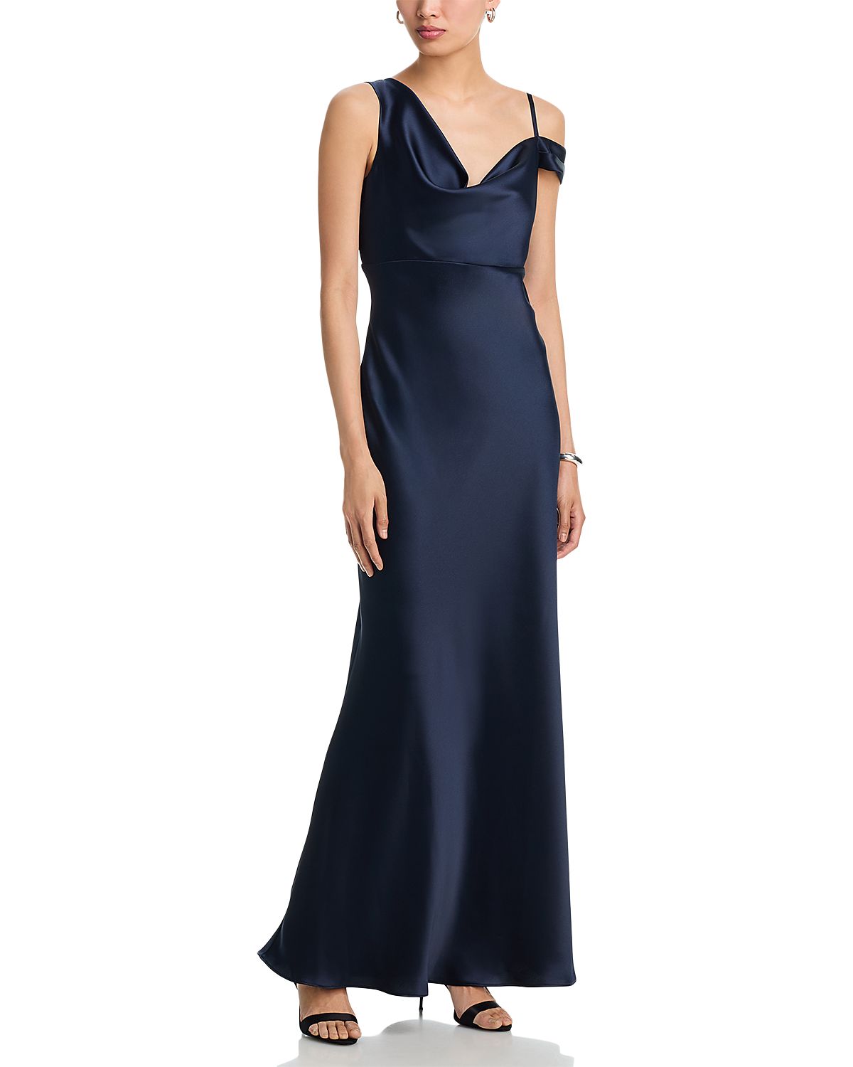 Aqua Long Satin One Shoulder Gown - Exclusive