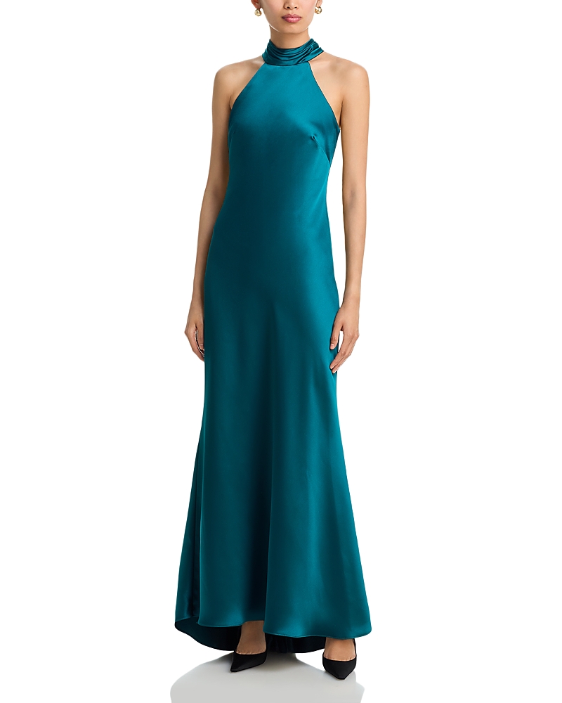 Aqua Sleeveless Satin Gown - Exclusive
