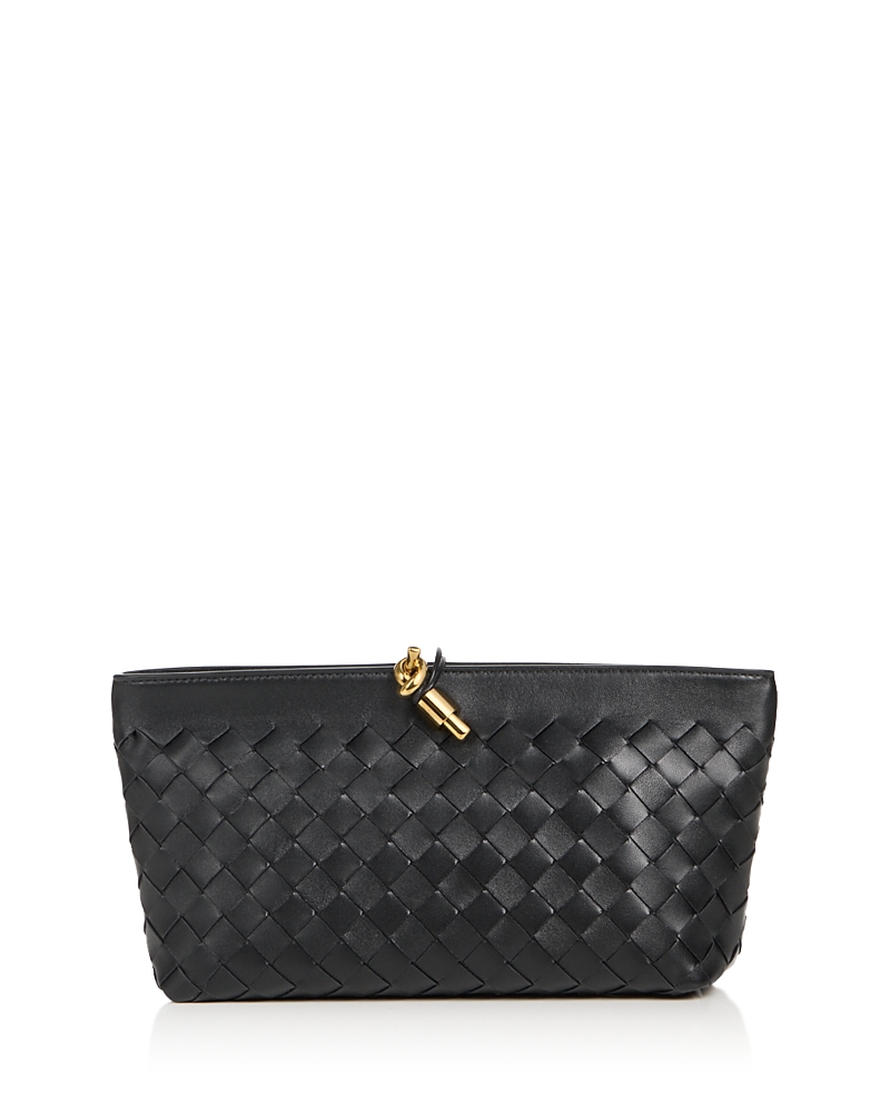 Bottega Veneta Rectangular Clutch Bag Woven Texture Hardware In Black