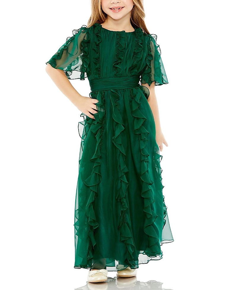 Mac Duggal Girls' Chiffon High Neck Ruffle Dress - Little Kid, Big Kid