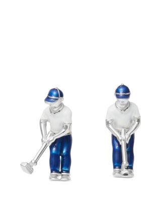 Swinging Golfer Hand Painted Sterling Silver Cufflinks