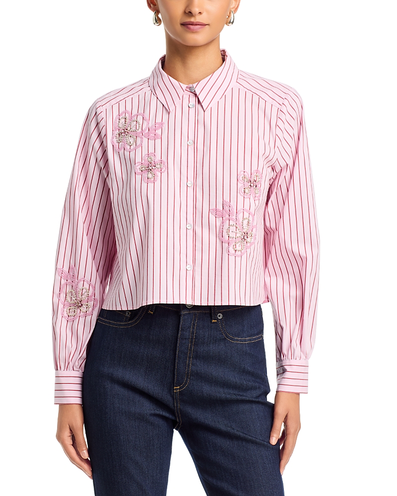 Cinq a Sept Stripe Beaded Floral Top