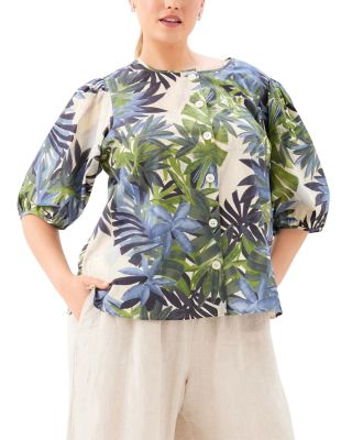 Plus Puff Sleeve Button Front Shirt