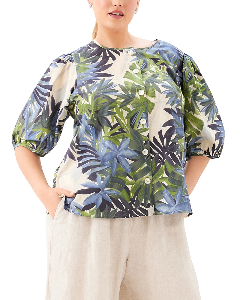 Karen Kane Plus Puff Sleeve Button Front Shirt