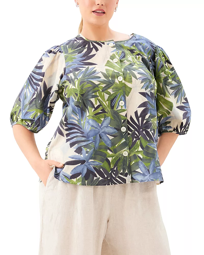 Karen Kane Plus Puff Sleeve Button Front Shirt
