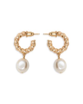 Imitation Pearl Twisted Hoop Earrings, 1"L