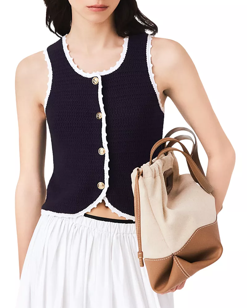 Maje Knit Top with Crochet Trim