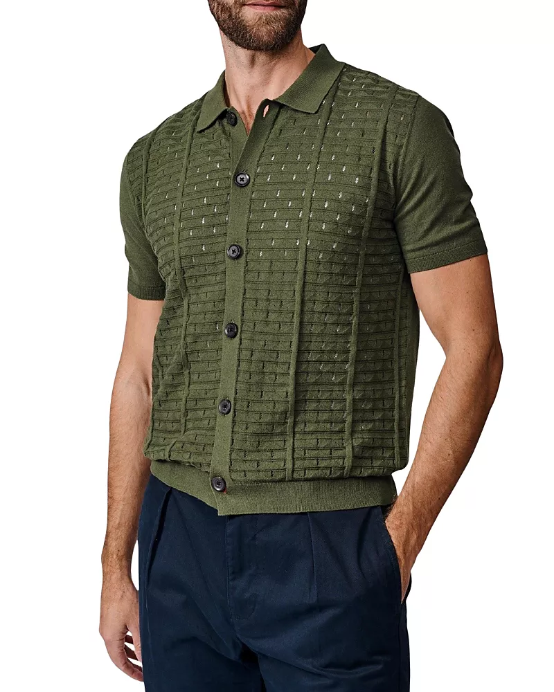 Aubin Manor Textured Button Through Polo