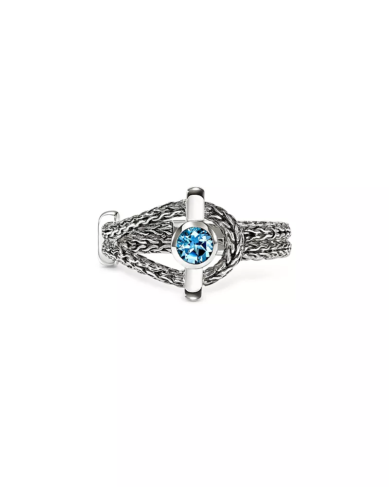 John Hardy Sterling Silver Icon Swiss Blue Topaz Halo Ring