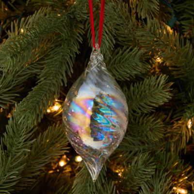 Glass Iridescent Swirl Finial Ornament