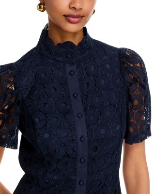 Geo Lace Short Sleeve Mini Dress - Exclusive - thumbnail 3