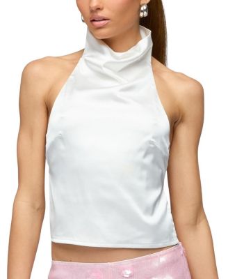 Satin Effect Backless Cowl Neck Top
