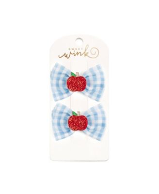  Girls' Apple Gingham Tulle Bow Clip Set - Little and Big Kid