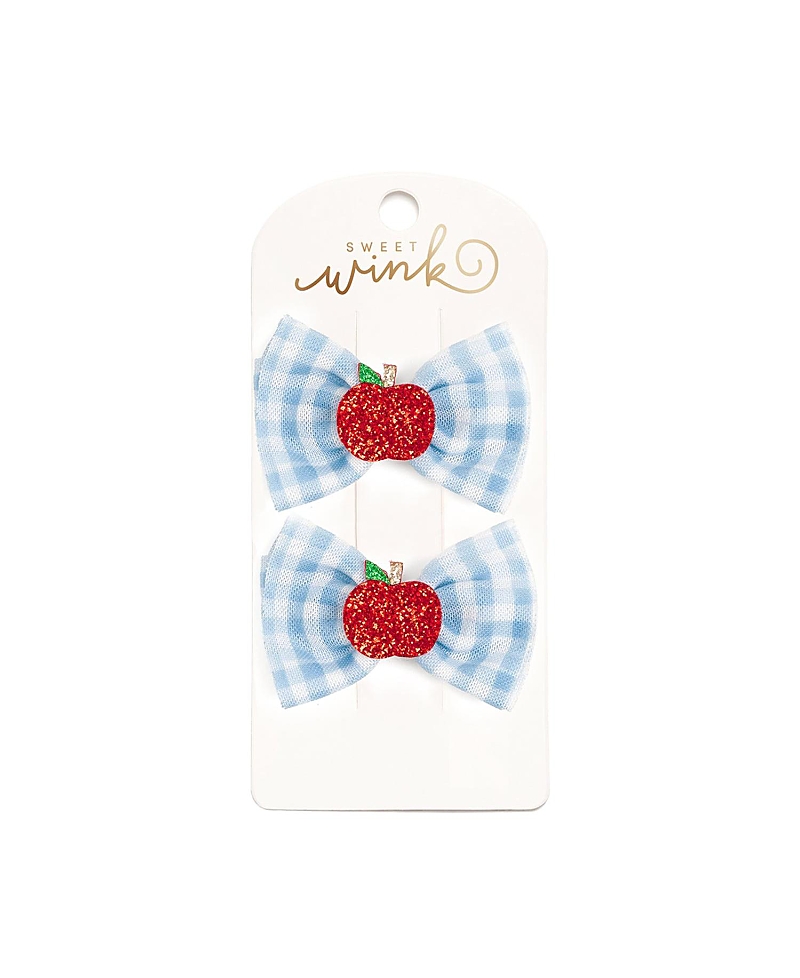 Sweet Wink Girls' Apple Gingham Tulle Bow Clip Set - Little and Big Kid
