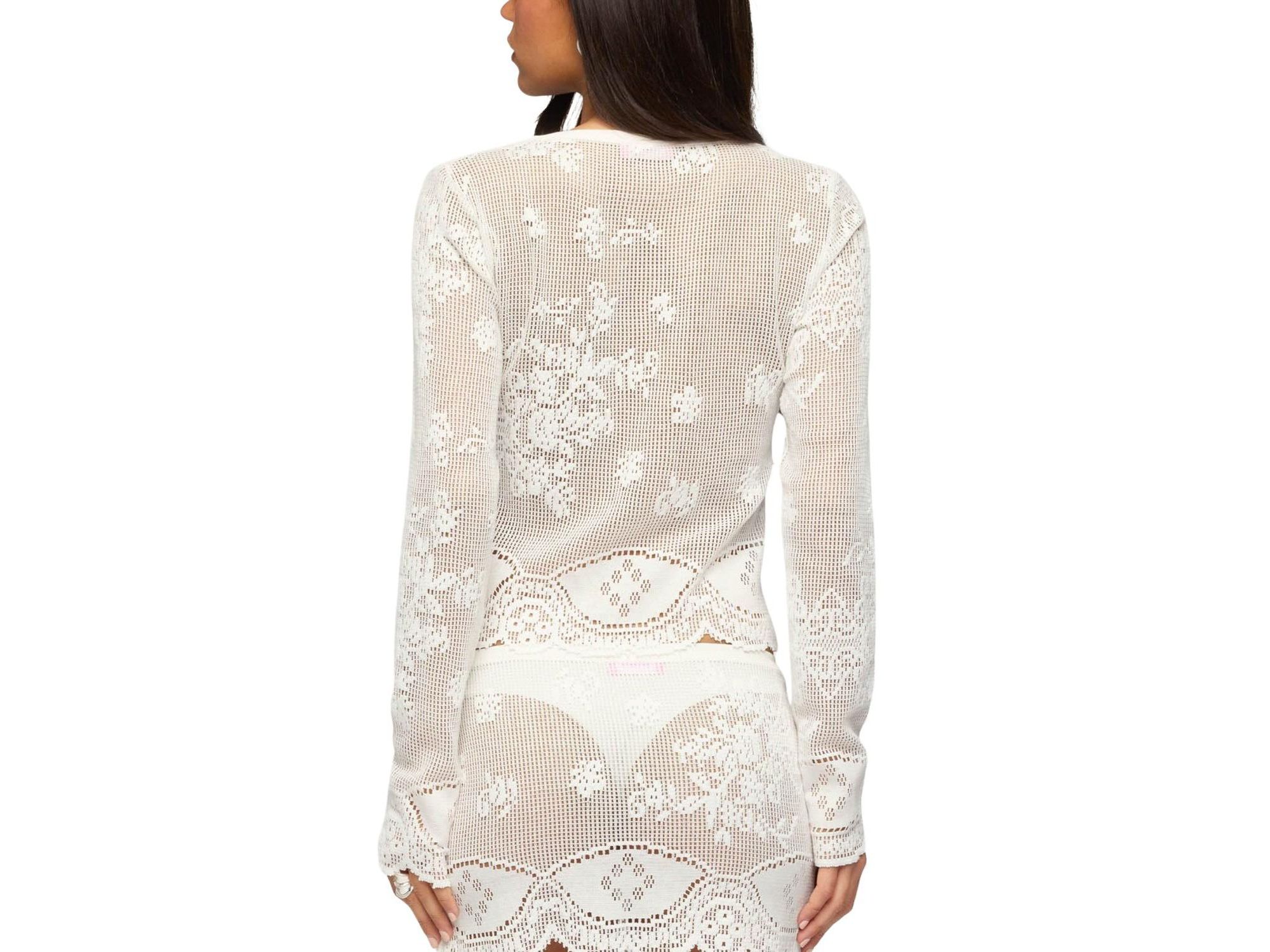 Rusa Button Up Sheer Crochet Top — Image 3