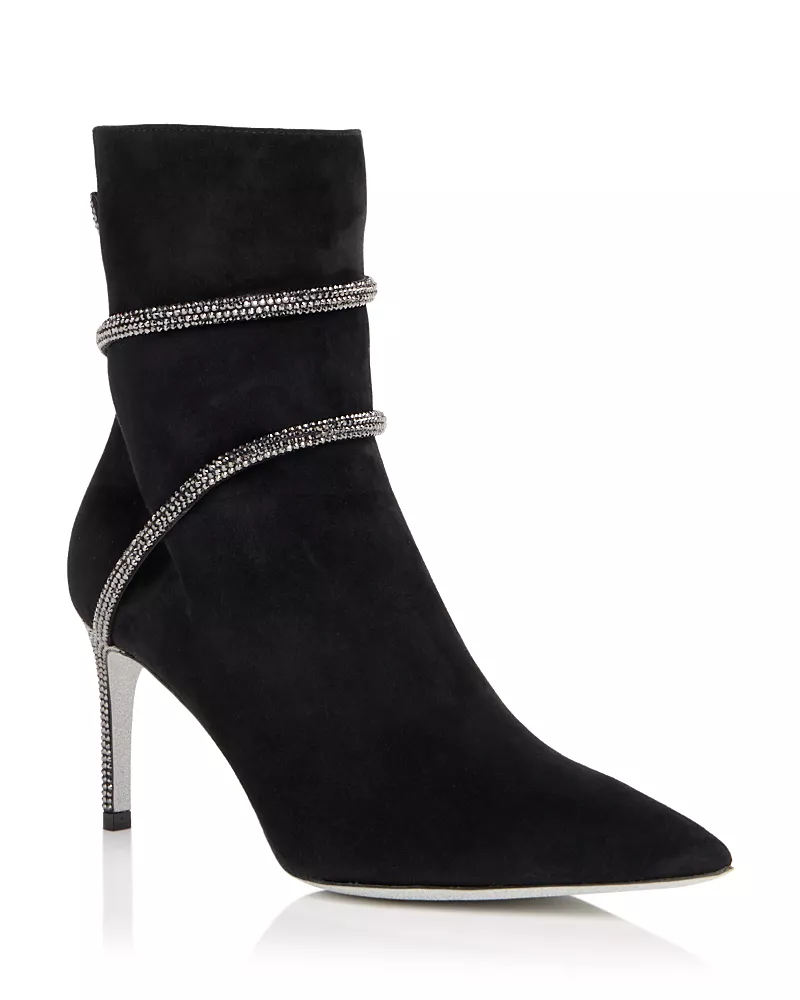 Rene Caovilla Women's Embellished Suede Stiletto Ankle Boots
