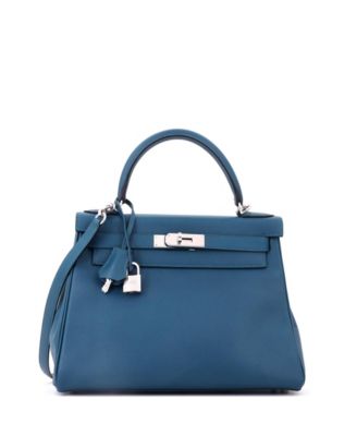 Kelly 28 Handbag Blue Epsom with Palladium Hardware