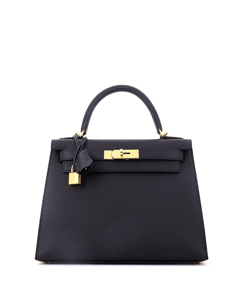 Pre-Owned HERMES Kelly 28 Handbag Black Epsom with Gold Hardware