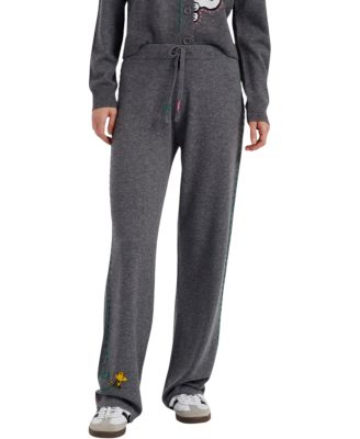  Women's Wool-Cashmere Peanuts Stripe Wide Leg Track Pants