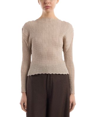 Tatami Like Pleated Puff-Shoulder Top