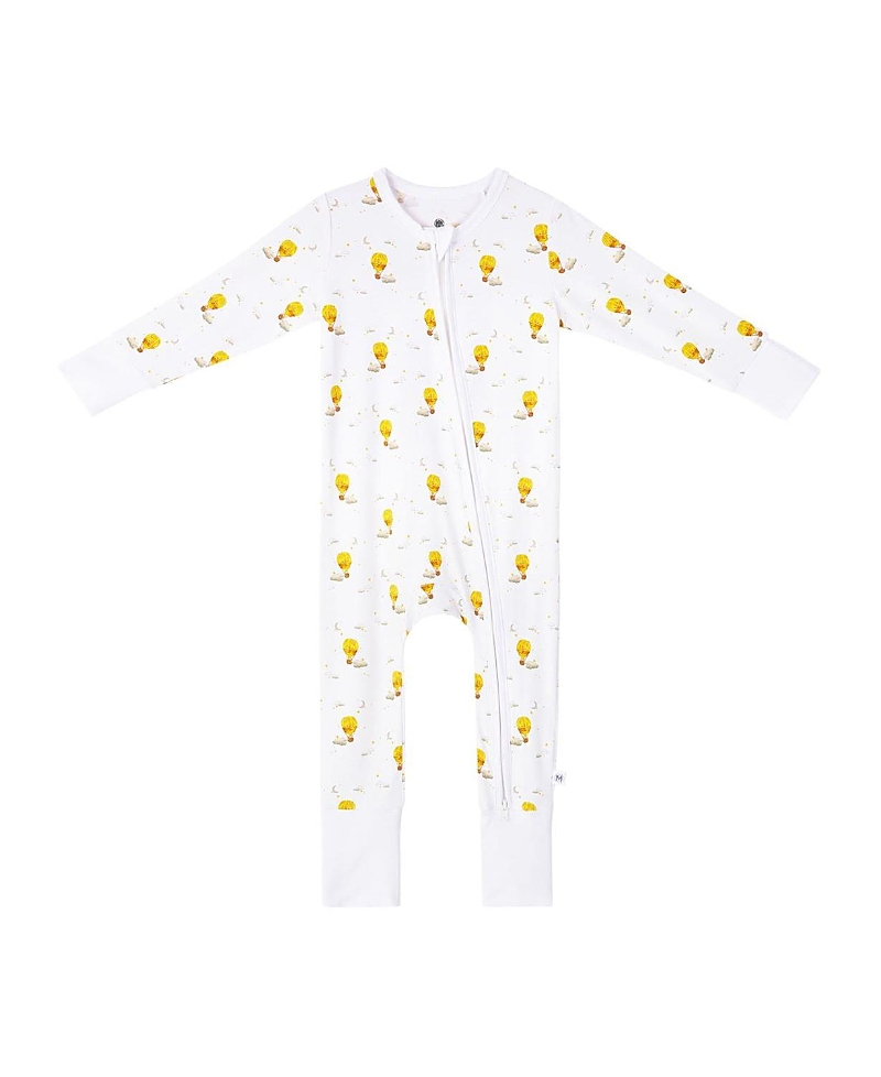 Malabar Baby Unisex Hot Air Balloon Zipper Romper - Baby In White