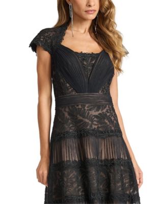 tadashi shoji lace tea-length dress V-Neck Tea-Length Lace Formal A-Line Dress  The Dress Outlet