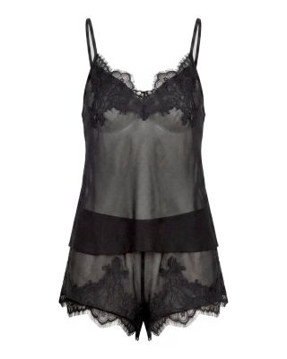 Lace Trim Chiffon Cami & Shorts Pajama Set - thumbnail 3