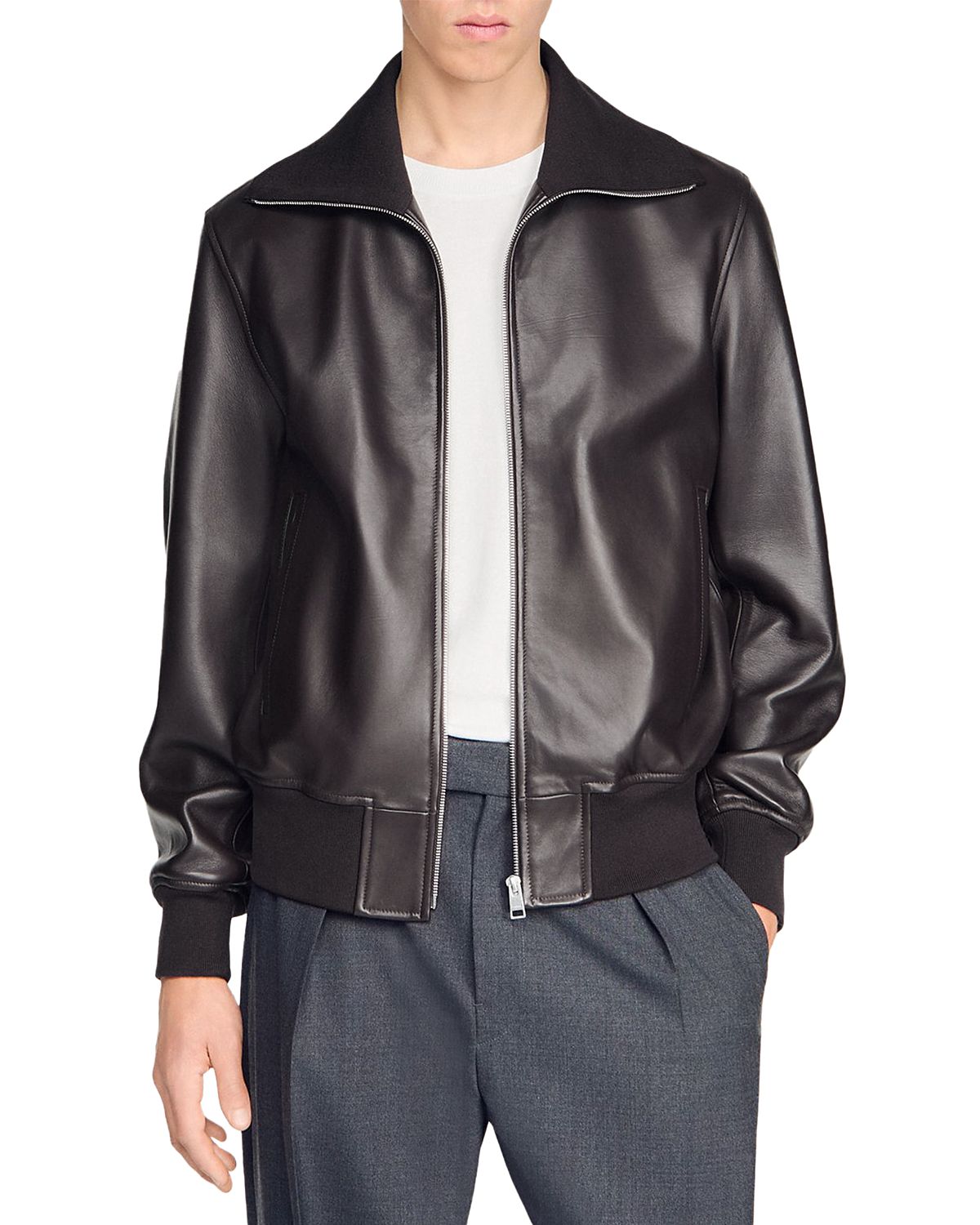 Sandro Harry Full Grain Leather Jacket