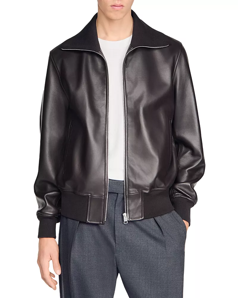Sandro Harry Full Grain Leather Jacket