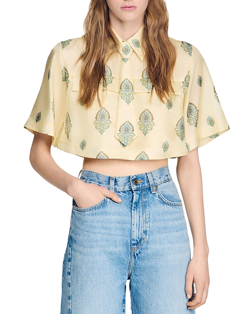 Sandro Paisley Print Crop Top