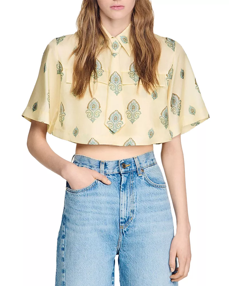 Sandro Paisley Print Crop Top
