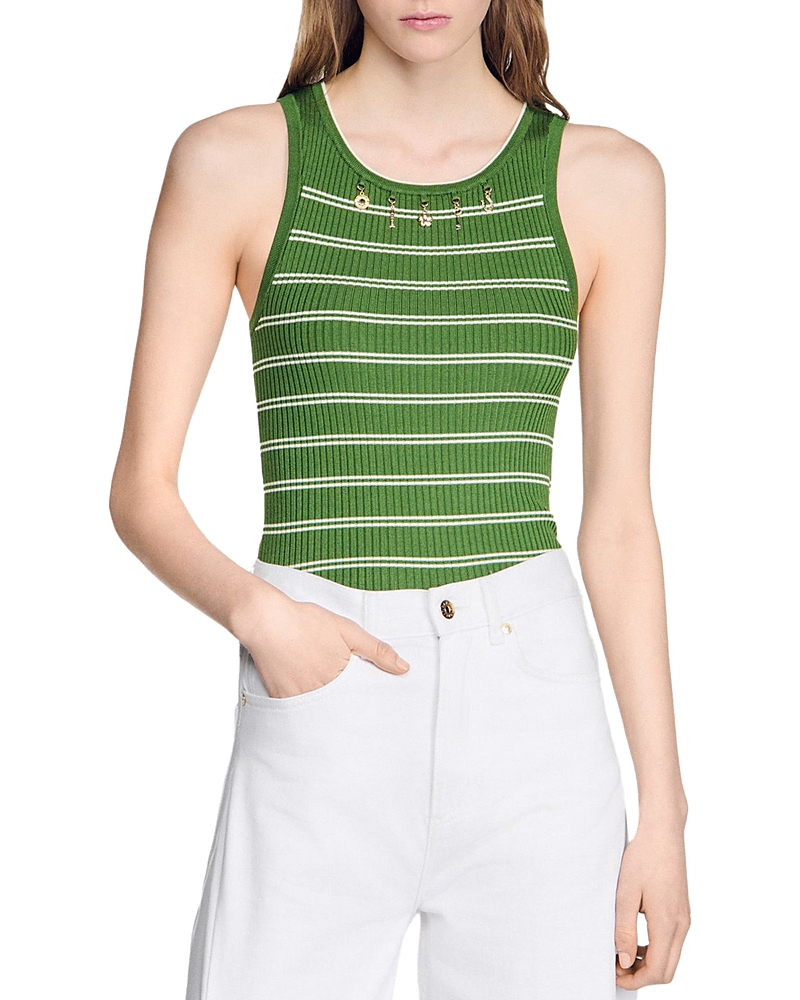 Sandro Striped Tassel Trims Vest Top