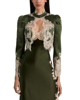 Thomasina Puff Sleeve Lace Trim Cropped Jacket