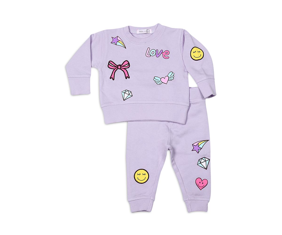 Little Mish Girls' Doodle Patch Appliques French Terry Top & Pants Set - Little Kid