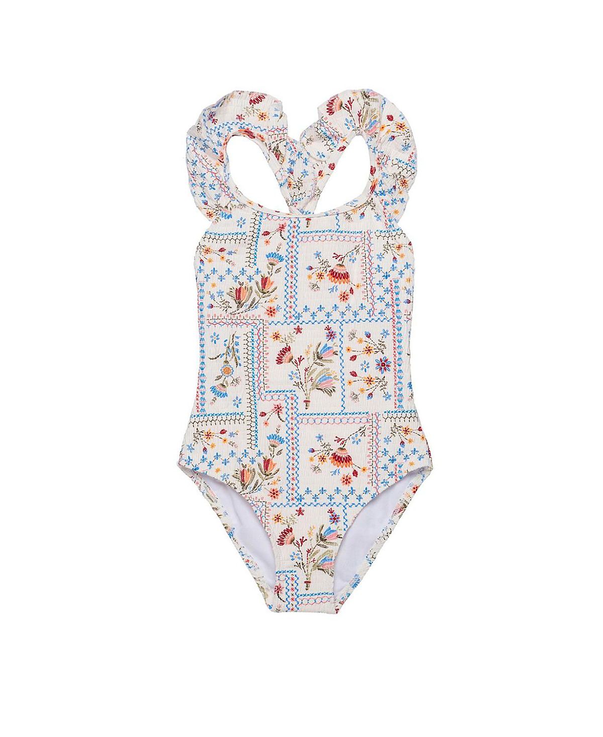 Gottex Kids Girls' Floral Soul Textured Square Neck Ruffle One Piece - Little Kid, Big Kid