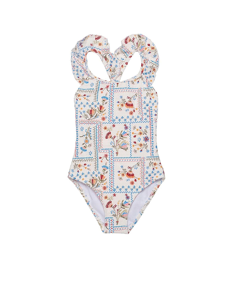 Gottex Kids Girls' Floral Soul Textured Square Neck Ruffle One Piece - Little Kid, Big Kid