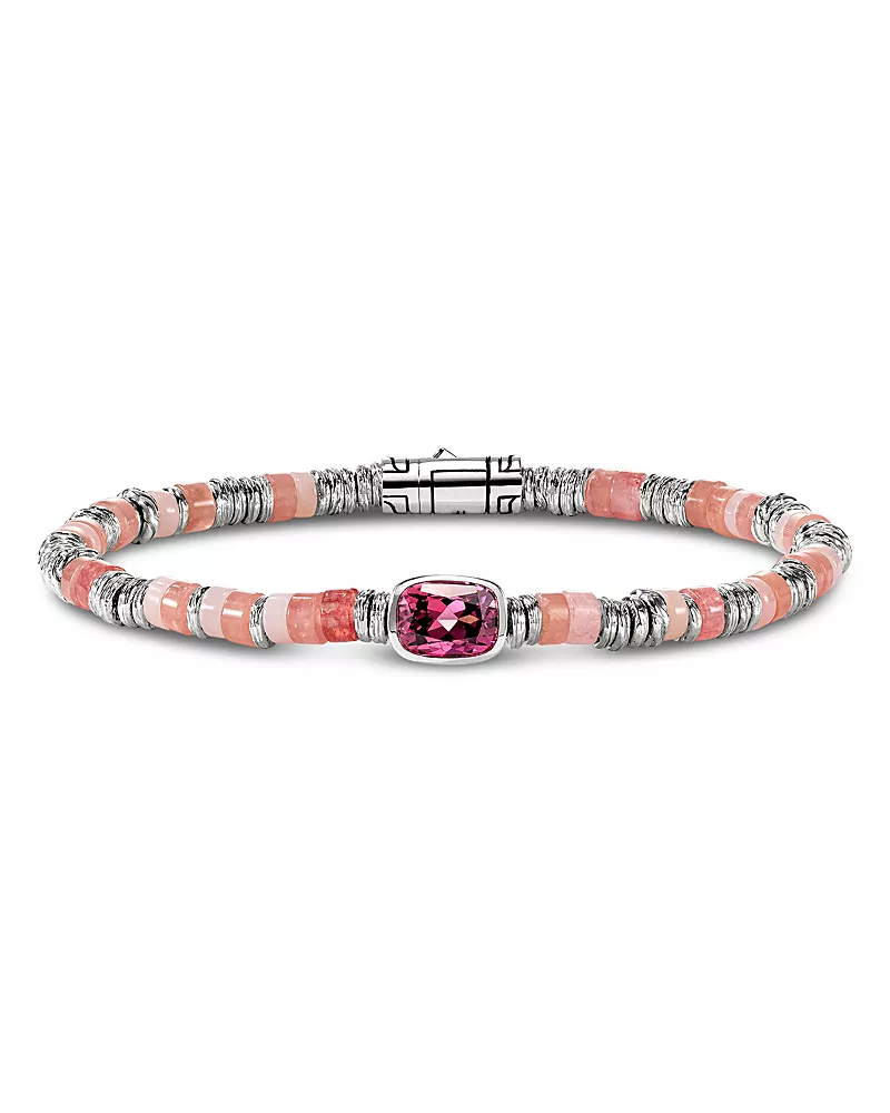 John Hardy Sterling Silver Heishi Rhodolite & Multi Gemstone Bead Bracelet