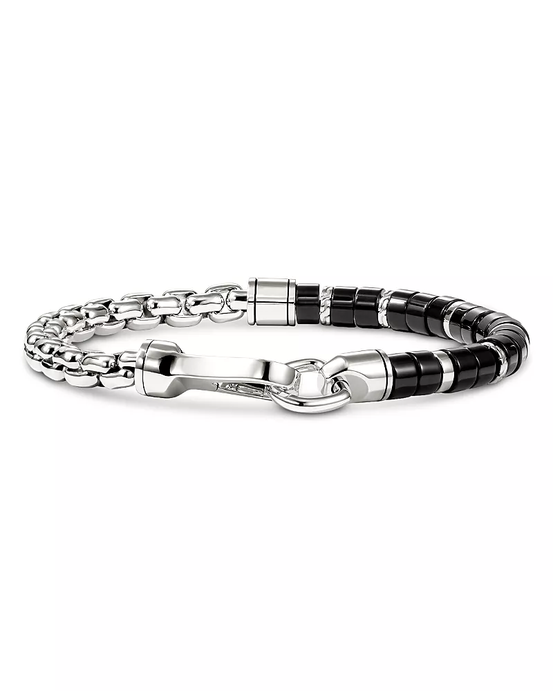 John Hardy Sterling Silver Heishi Onyx Half Beaded Bracelet
