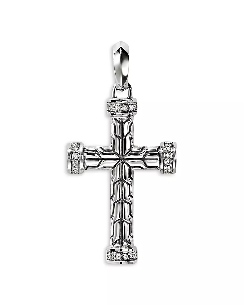 John Hardy Sterling Silver Jh Essential Diamond Cross Pendant, 0.09 tcw