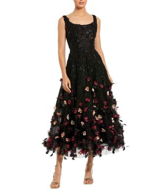 Petite Sleeveless Beaded Midi Dress With 3D Flowers
