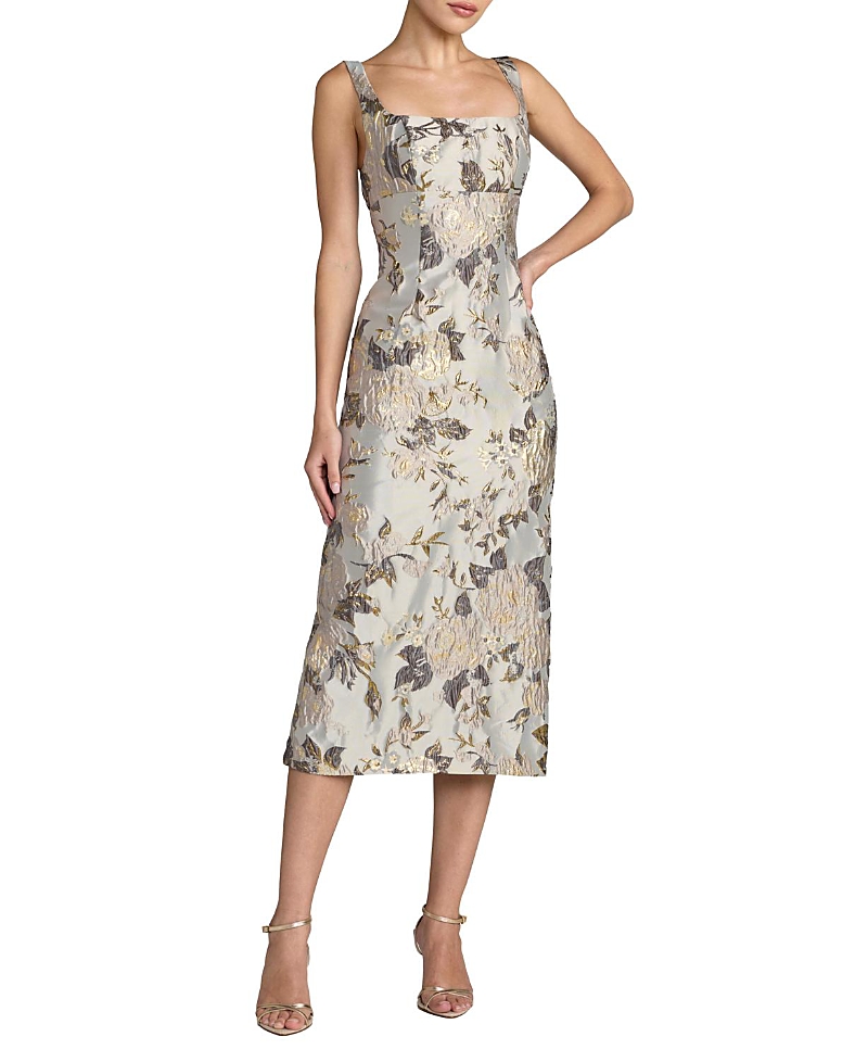Mac Duggal Floral Square Neck Midi Dress