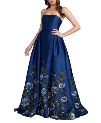  Floral Embroidered Mikado Strapless Ball Gown