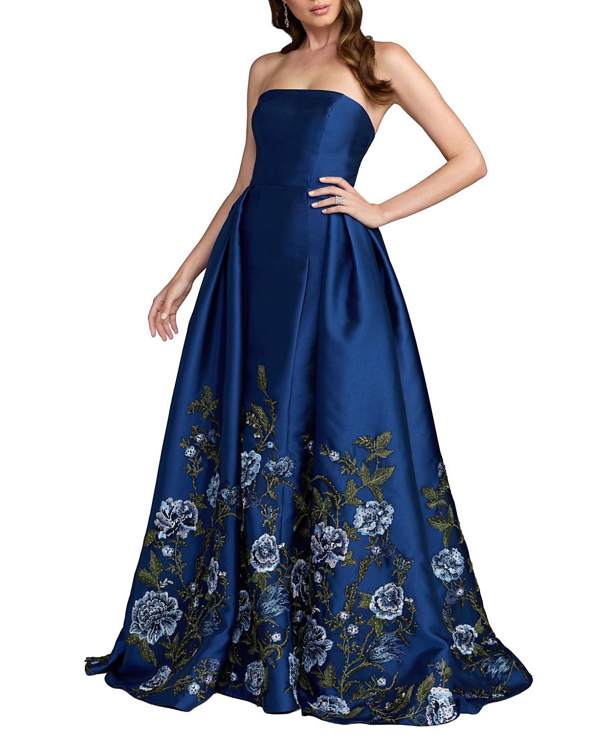 Mac Duggal Floral Embroidered Mikado Strapless Ball Gown