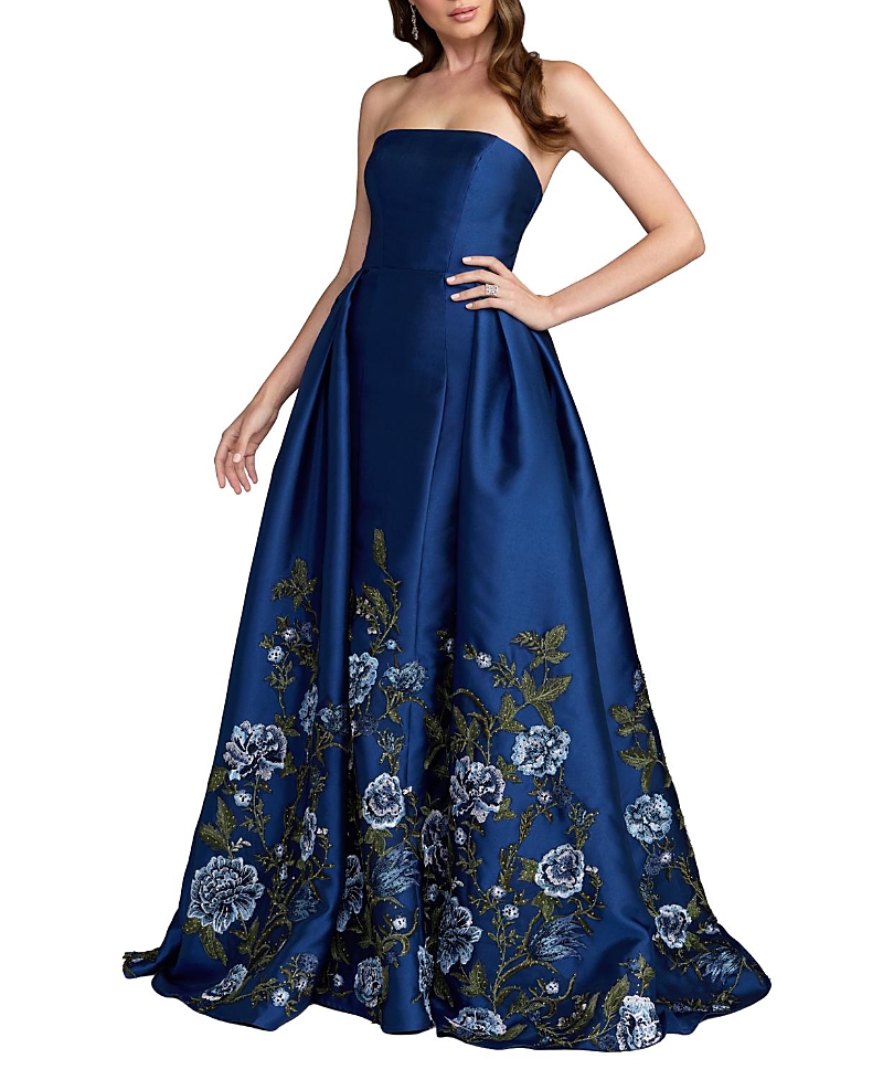 Mac Duggal Floral Embroidered Mikado Strapless Ball Gown
