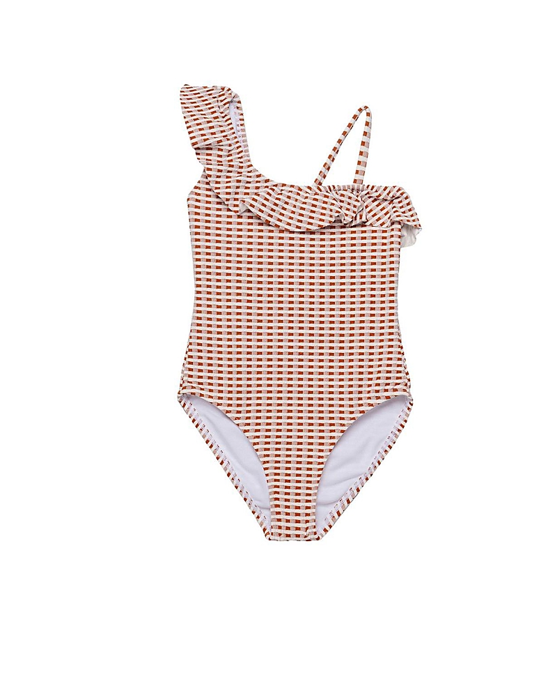 Gottex Kids Girls' Forever Gingham Textured Ruffle Asymmetrical One Piece - Little Kid, Big Kid