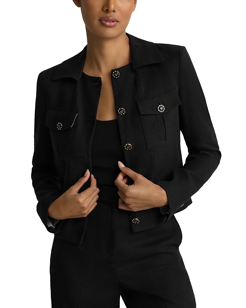 St John Stretch Linen Blend Jacket In Black