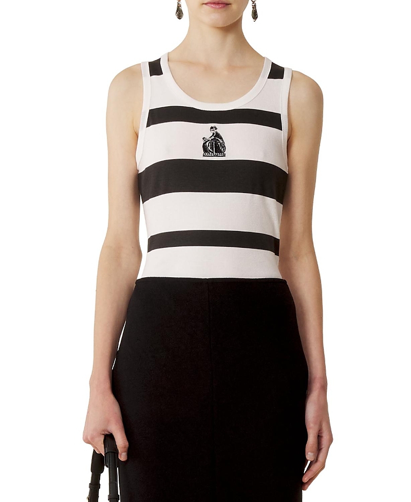Lanvin Cotton Jersey Mother And Daughter Embroidered Ribbed Tank Top